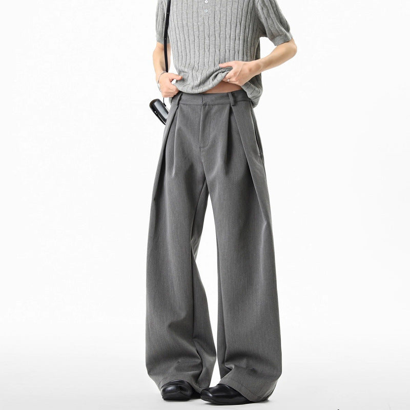 American-style Three-dimensional H-line Pleated Dress Trousers For Men